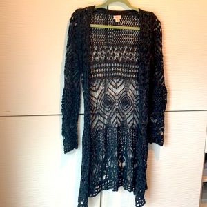Crochet dark grey long cardigan - medium
